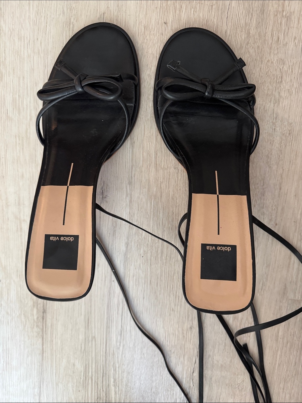 Dolce Vita Black Lace-Up Slide Sandals with Tan Insole